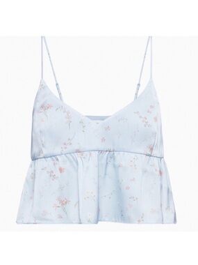 Aritzia Wilfred Lover Camisole Light Blue Floral Spaghetti Strap Peplum Top